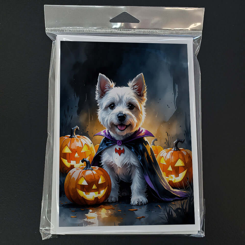 Westie Spaniel Puppy Halloween Greeting Cards Pack of 8 Blank Cards with Envelopes Whimsical A7 Size 5x7