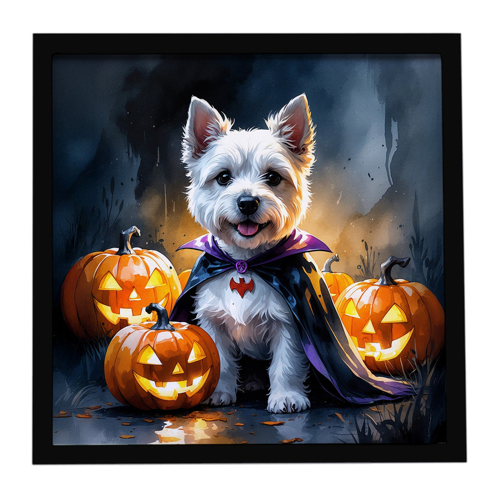 Westie Spaniel Puppy Halloween Framed Metal Print Bathroom, Kitchen, Office, Home Decor Wall Art Ready to Hang, Square, 8X8