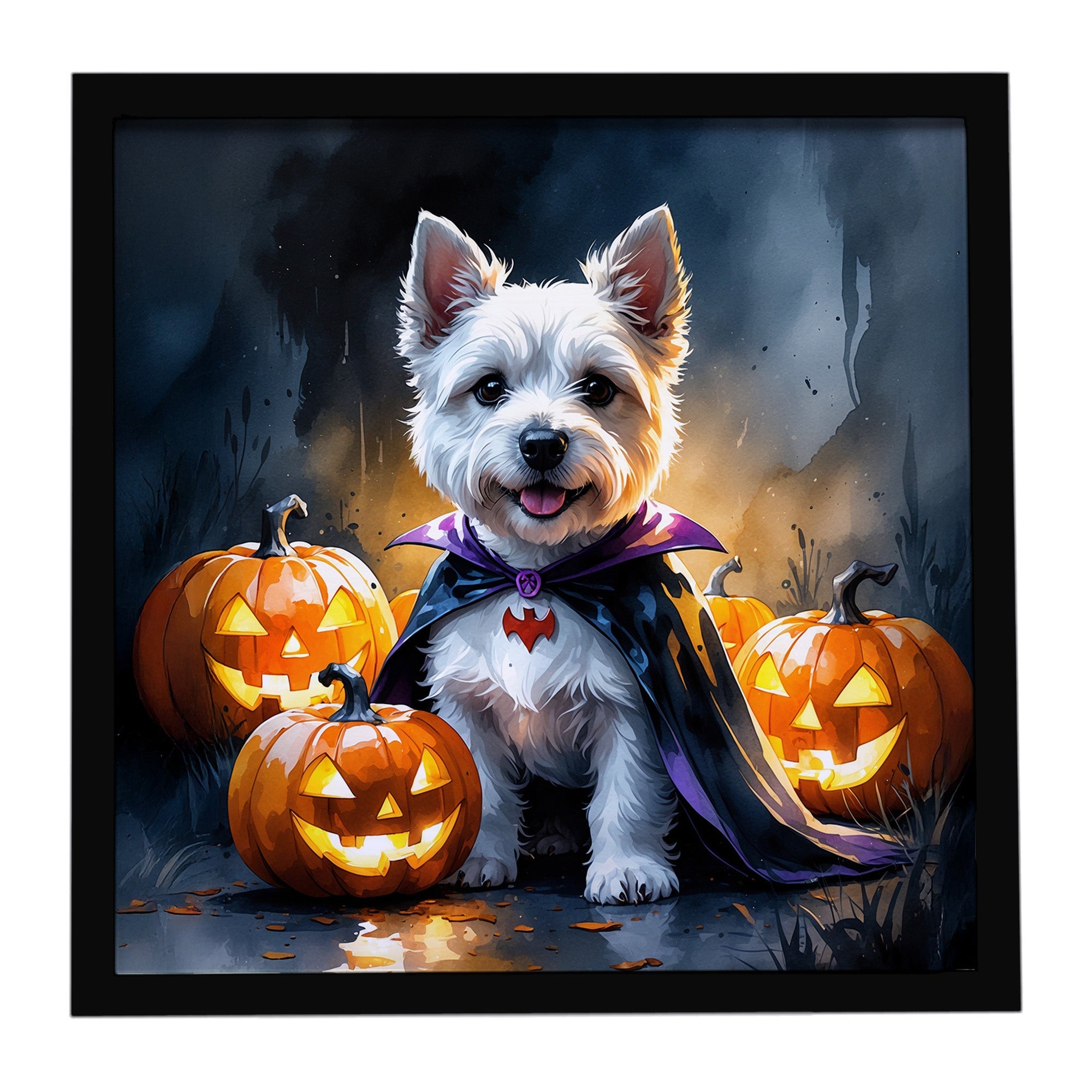 Westie Spaniel Puppy Halloween Framed Metal Print Bathroom, Kitchen, Office, Home Decor Wall Art Ready to Hang, Square, 8X8