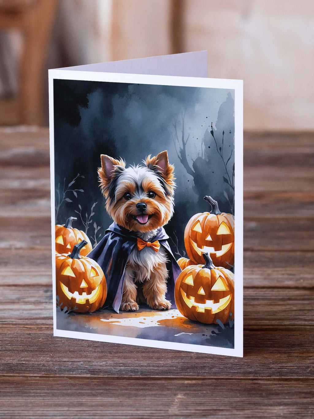 Yorkshire Terrier Puppy Halloween Greeting Cards Pack of 8 Blank Cards with Envelopes Whimsical A7 Size 5x7