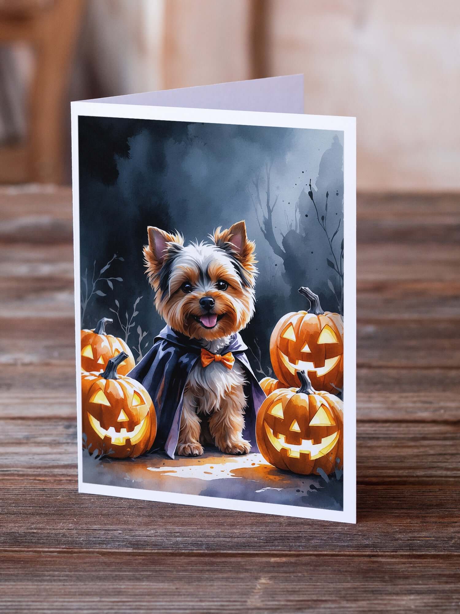Yorkshire Terrier Puppy Halloween Greeting Cards Pack of 8 Blank Cards with Envelopes Whimsical A7 Size 5x7