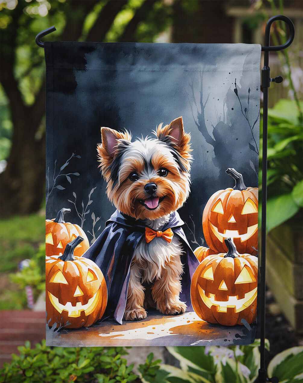 Yorkshire Terrier Puppy Halloween Garden Flag Mailbox Decorative Yard Banner Outside Patio Artwork for Flower Beds, Garden Size, Multicolor