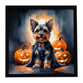 Yorkshire Terrier Yorkie Puppy Halloween Framed Metal Print Bathroom, Kitchen, Office, Home Decor Wall Art Ready to Hang, Square, 8X8