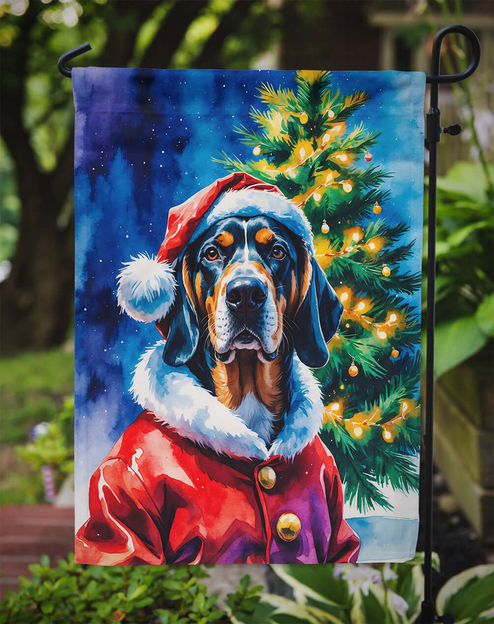 Bluetick Coonhound Christmas Garden Flag Mailbox Decorative Yard Banner Outside Patio Artwork for Flower Beds, Garden Size, Multicolor