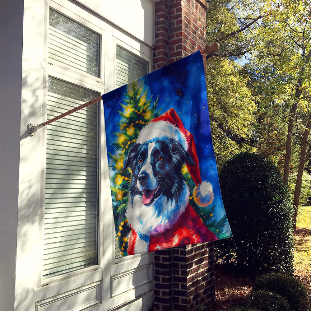Border Collie Christmas House Flag 28x40 Porch Sleeve Pole Decorative Outside Yard Banner Artwork Wall Hanging, Polyester