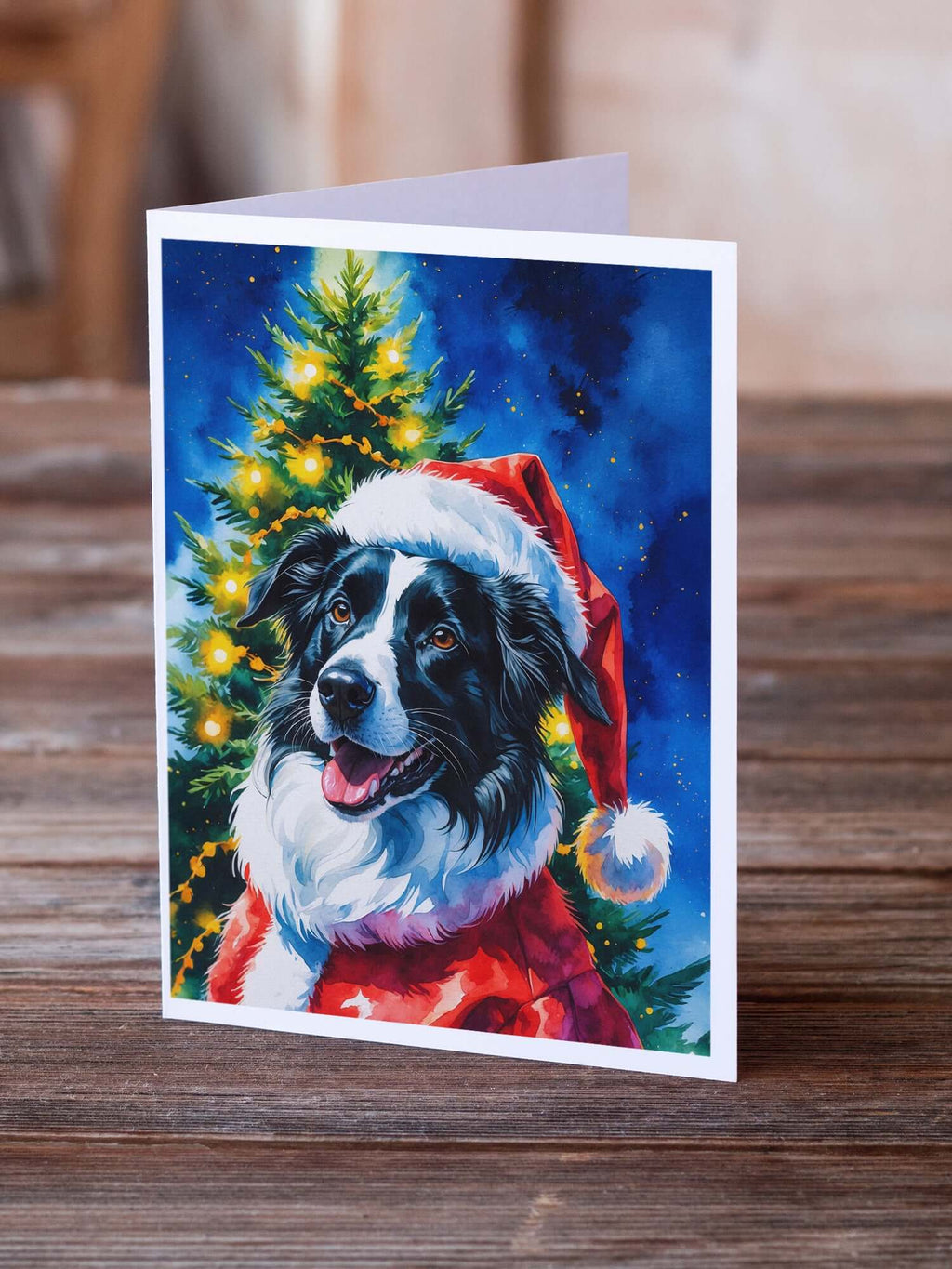 Border Collie Christmas Greeting Cards Pack of 8 Blank Cards with Envelopes Whimsical A7 Size 5x7