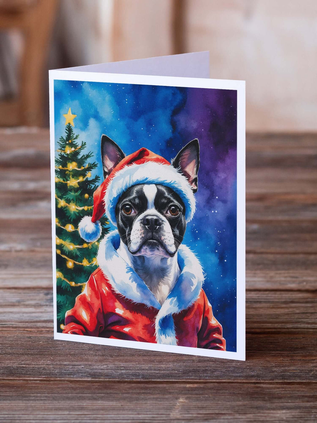 Boston Terrier Christmas Greeting Cards Pack of 8 Blank Cards with Envelopes Whimsical A7 Size 5x7