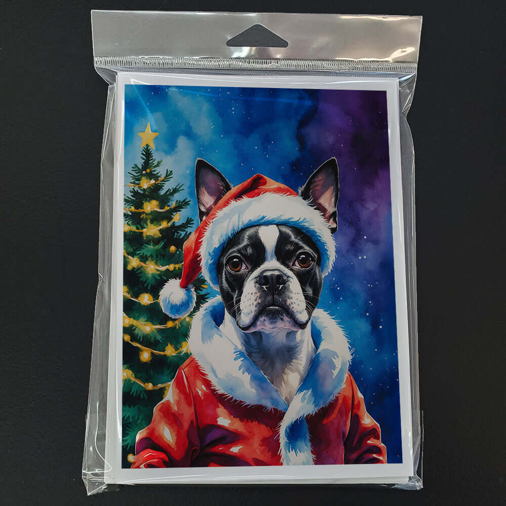 Boston Terrier Christmas Greeting Cards Pack of 8 Blank Cards with Envelopes Whimsical A7 Size 5x7