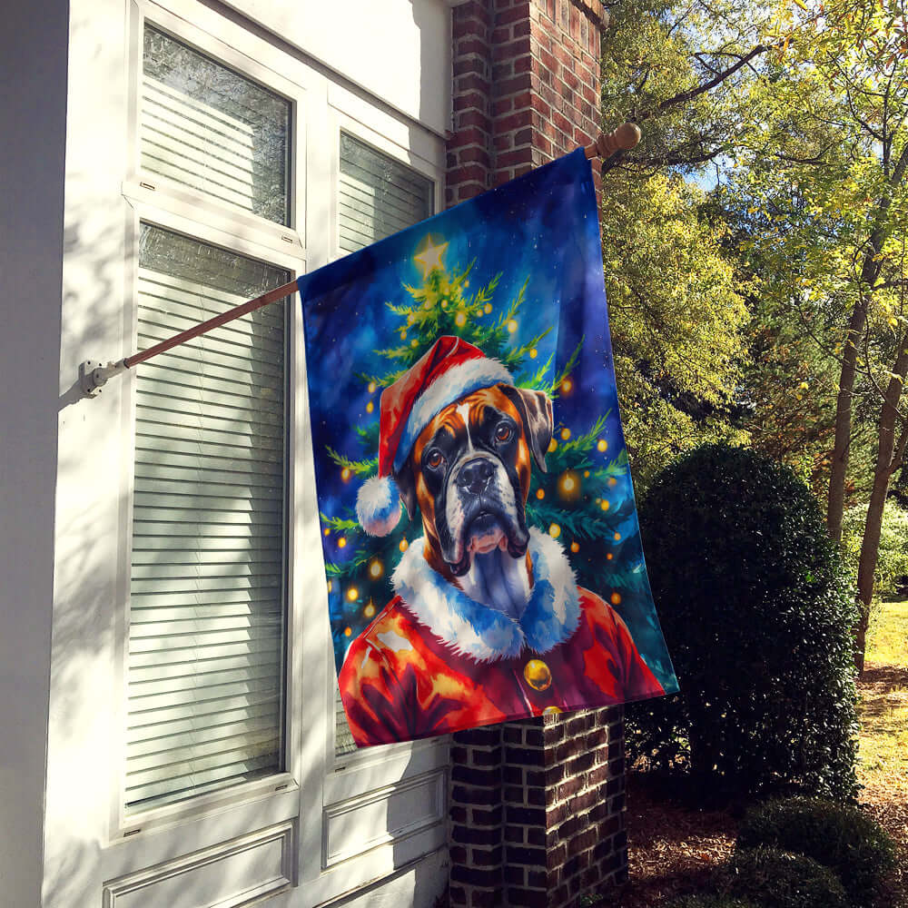 Boxer Christmas House Flag 28x40 Porch Sleeve Pole Decorative Outside Yard Banner Artwork Wall Hanging, Polyester