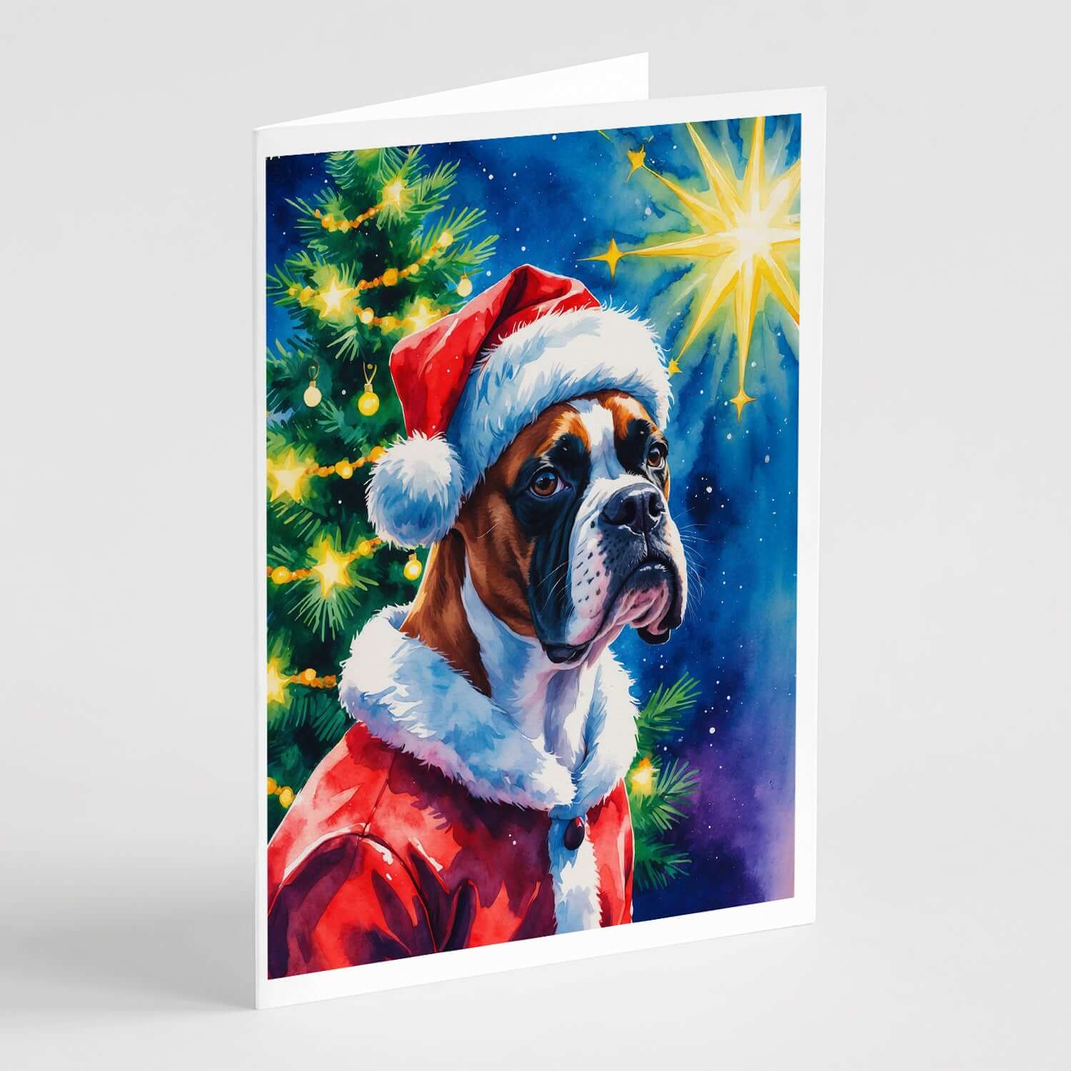 Boxer Christmas Greeting Cards Pack of 8 Blank Cards with Envelopes Whimsical A7 Size 5x7