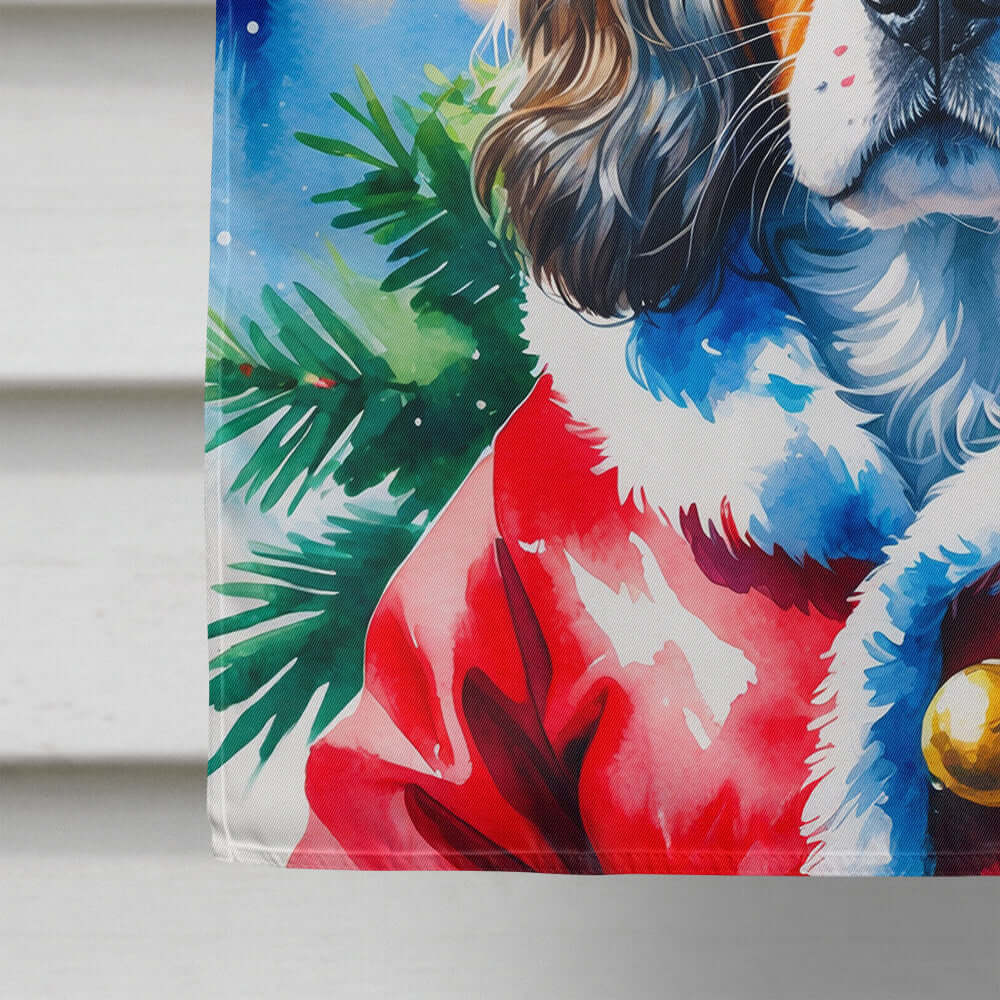 Tricolor Cavalier Spaniel Christmas House Flag 28x40 Porch Sleeve Pole Decorative Outside Yard Banner Artwork Wall Hanging, Polyester