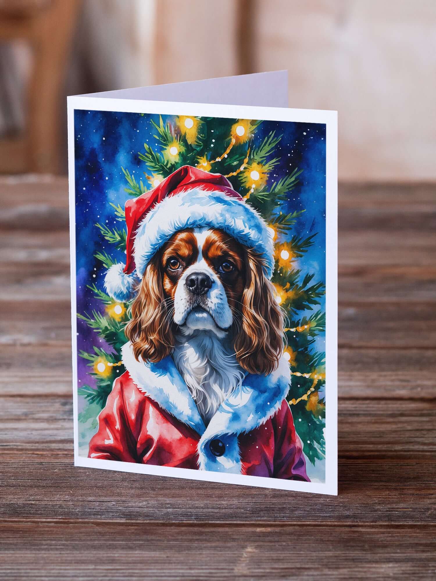 Cavalier Spaniel Christmas Greeting Cards Pack of 8 Blank Cards with Envelopes Whimsical A7 Size 5x7