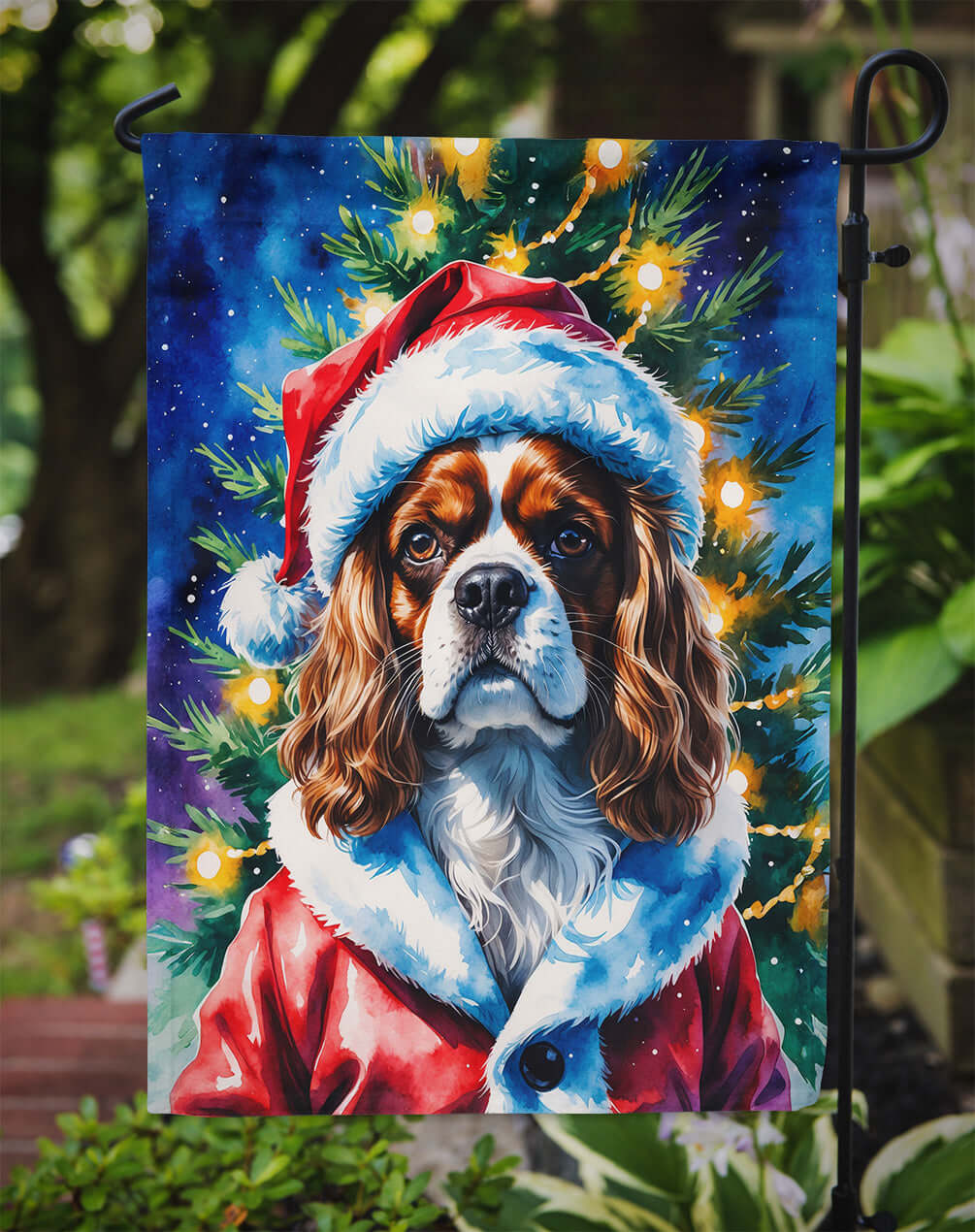 Cavalier Spaniel Christmas Garden Flag Mailbox Decorative Yard Banner Outside Patio Artwork for Flower Beds, Garden Size, Multicolor