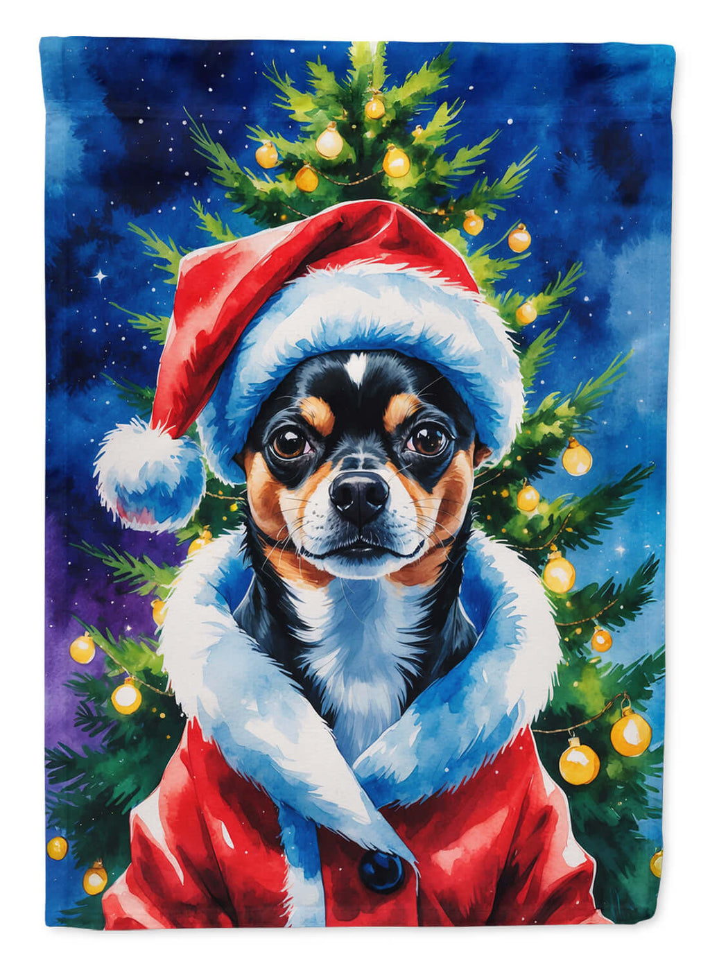 Black and Tan Chihuahua Christmas House Flag 28x40 Porch Sleeve Pole Decorative Outside Yard Banner Artwork Wall Hanging, Polyester