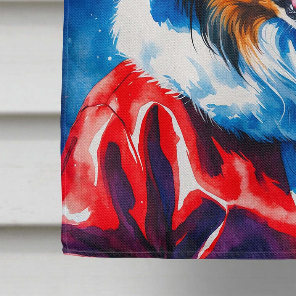 Collie Christmas House Flag 28x40 Porch Sleeve Pole Decorative Outside Yard Banner Artwork Wall Hanging, Polyester