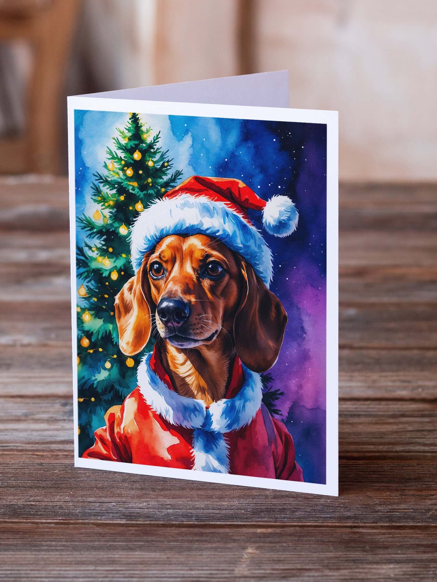 Red Dachshund Christmas Greeting Cards Pack of 8 Blank Cards with Envelopes Whimsical A7 Size 5x7