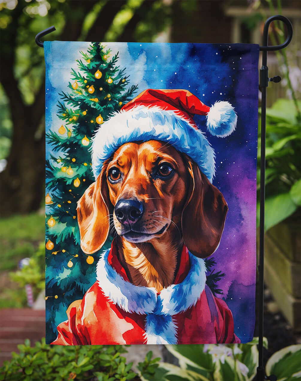 Red Dachshund Christmas Garden Flag Mailbox Decorative Yard Banner Outside Patio Artwork for Flower Beds, Garden Size, Multicolor