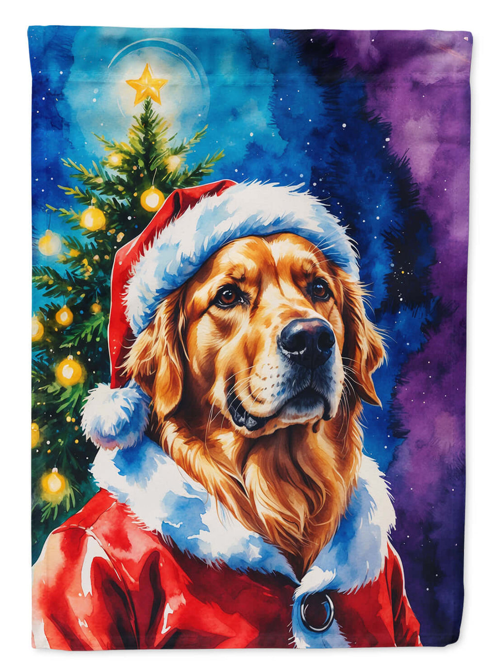 Golden Retriever Christmas House Flag 28x40 Porch Sleeve Pole Decorative Outside Yard Banner Artwork Wall Hanging, Polyester