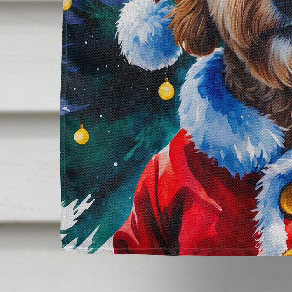 Goldendoodle Christmas House Flag 28x40 Porch Sleeve Pole Decorative Outside Yard Banner Artwork Wall Hanging, Polyester