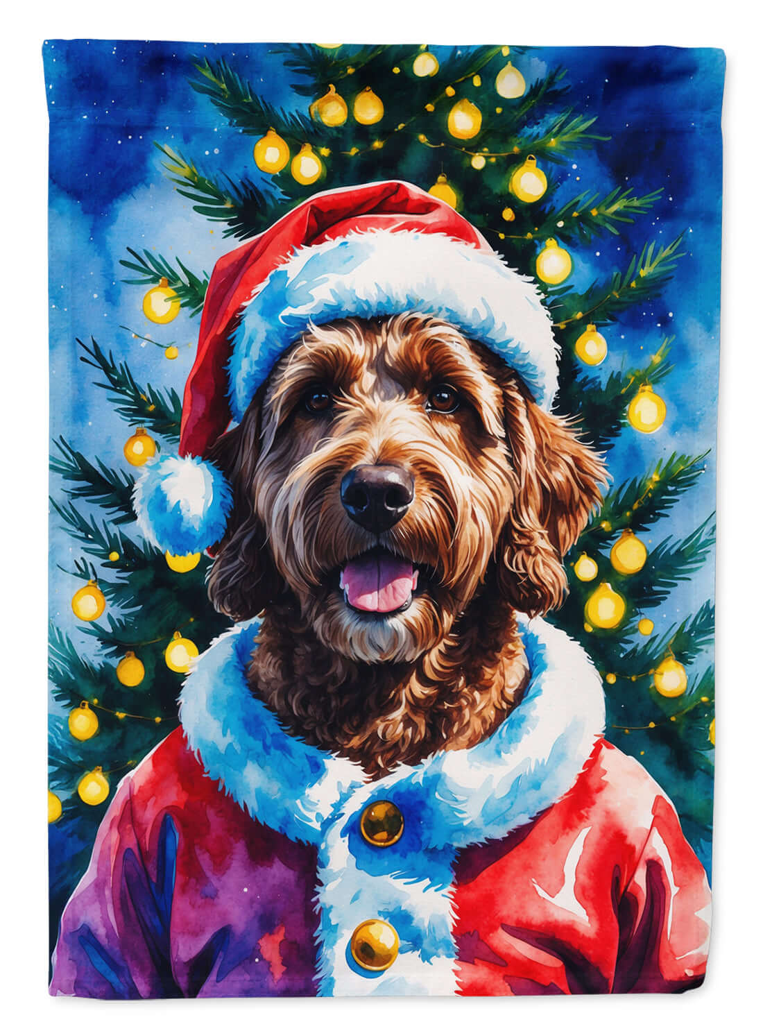 Chocolate Labradoodle Christmas House Flag 28x40 Porch Sleeve Pole Decorative Outside Yard Banner Artwork Wall Hanging, Polyester