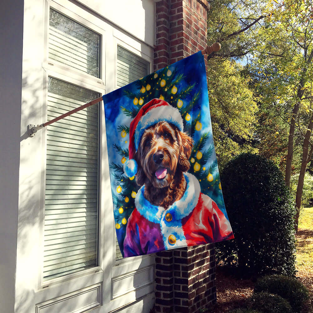 Chocolate Labradoodle Christmas House Flag 28x40 Porch Sleeve Pole Decorative Outside Yard Banner Artwork Wall Hanging, Polyester