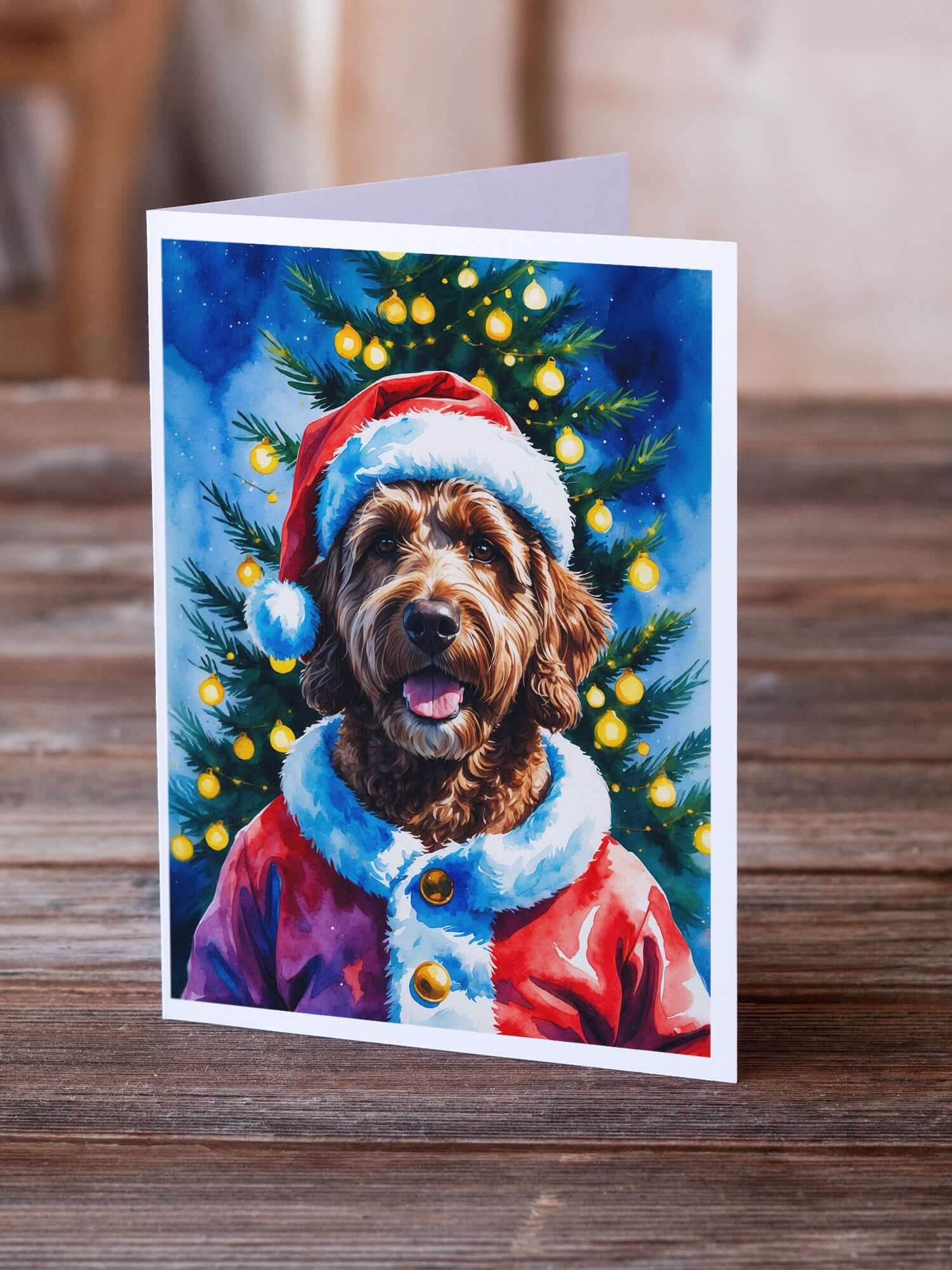 Chocolate Labradoodle Christmas Greeting Cards Pack of 8 Blank Cards with Envelopes Whimsical A7 Size 5x7