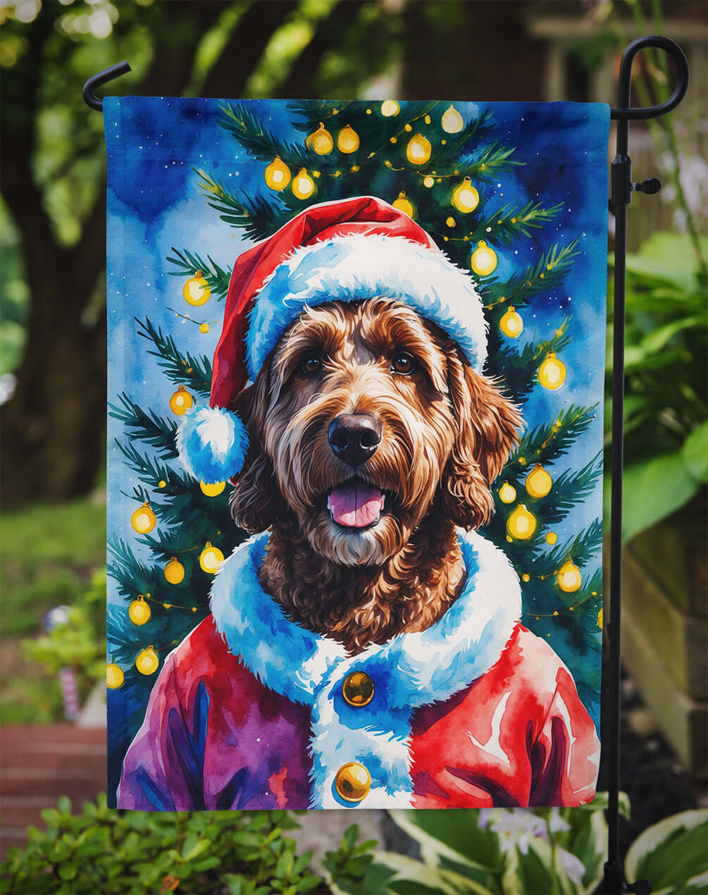 Chocolate Labradoodle Christmas Garden Flag Mailbox Decorative Yard Banner Outside Patio Artwork for Flower Beds, Garden Size, Multicolor