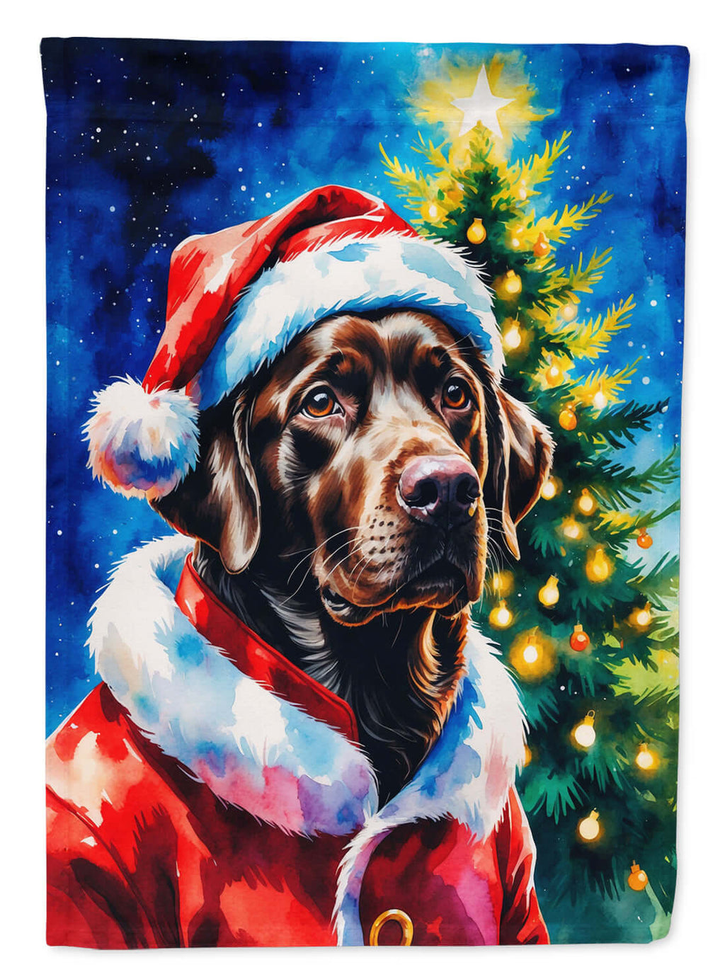 Chocolate Labrador Retriever Christmas House Flag 28x40 Porch Sleeve Pole Decorative Outside Yard Banner Artwork Wall Hanging, Polyester