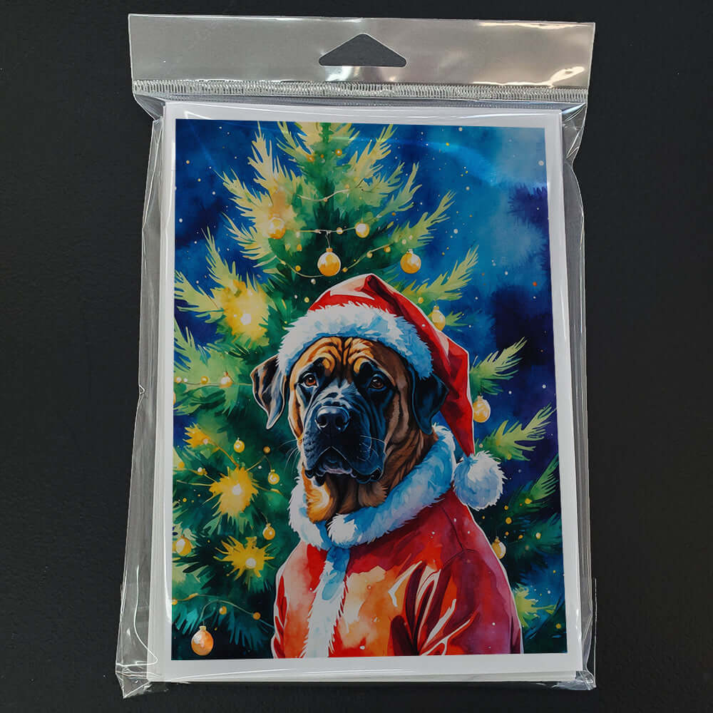 Mastiff Christmas Greeting Cards Pack of 8 Blank Cards with Envelopes Whimsical A7 Size 5x7