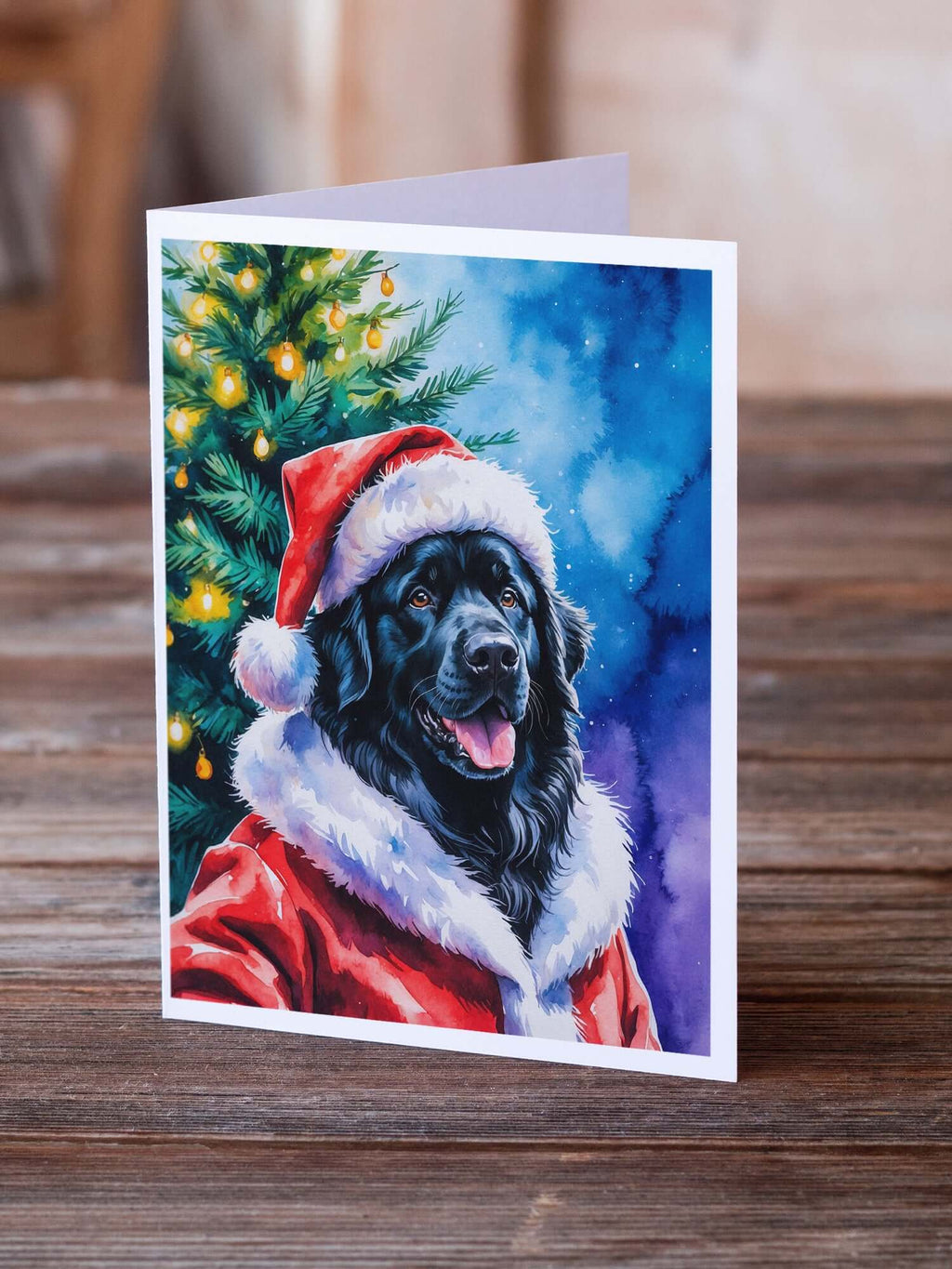 Black Newfoundland Christmas Greeting Cards Pack of 8 Blank Cards with Envelopes Whimsical A7 Size 5x7