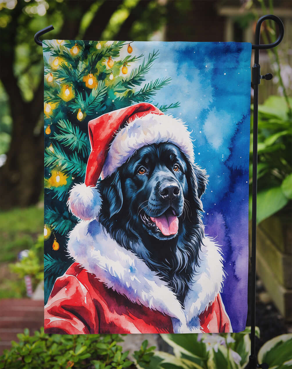 Black Newfoundland Christmas Garden Flag Mailbox Decorative Yard Banner Outside Patio Artwork for Flower Beds, Garden Size, Multicolor