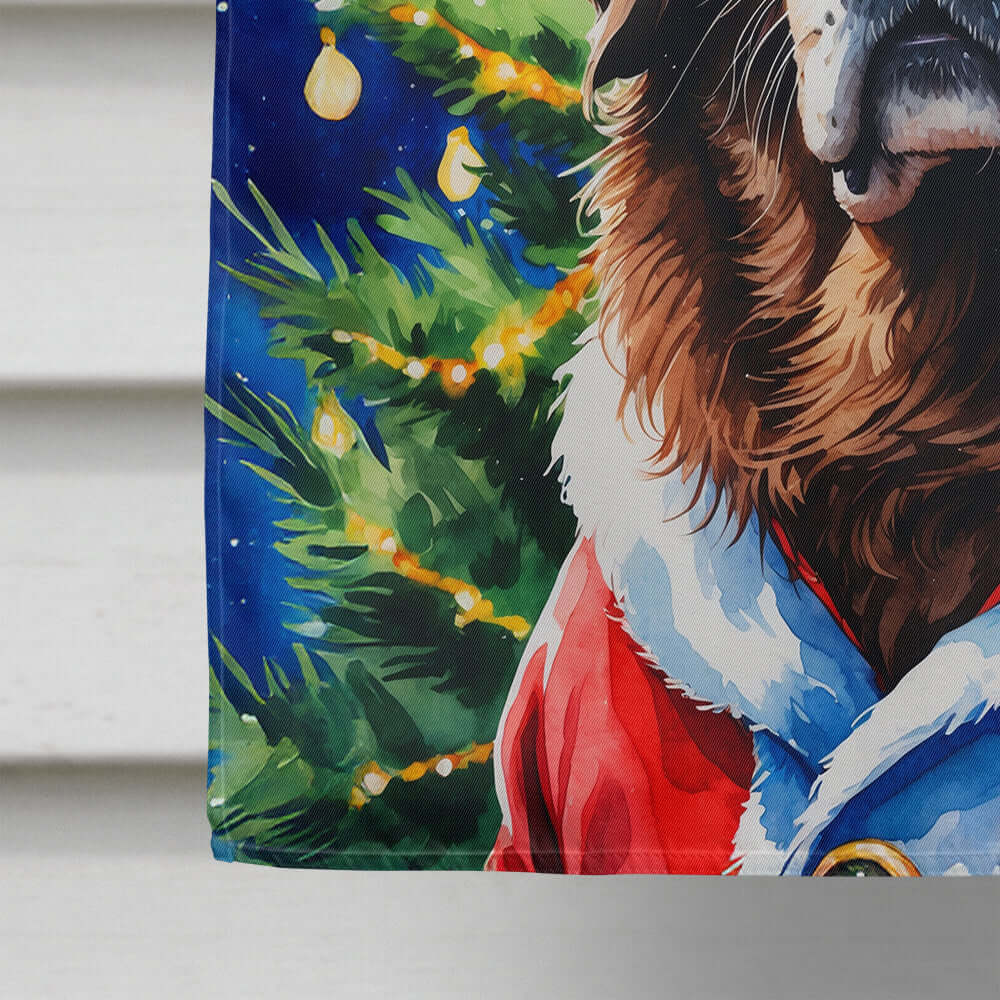 Chocolate Newfoundland Christmas House Flag 28x40 Porch Sleeve Pole Decorative Outside Yard Banner Artwork Wall Hanging, Polyester