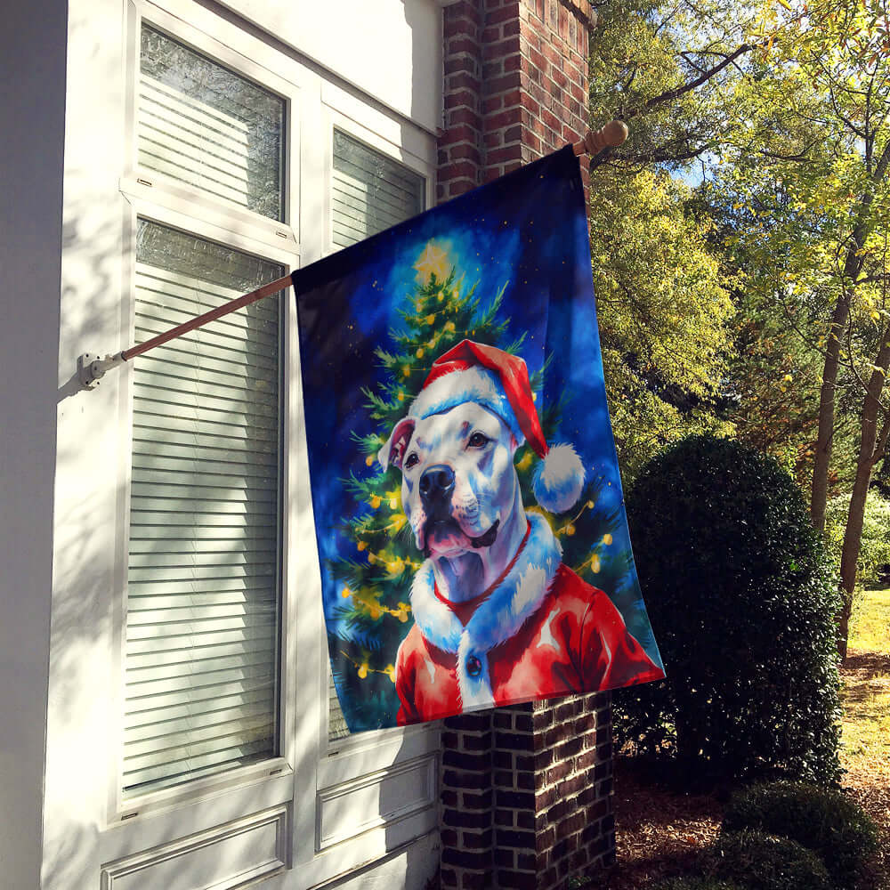 White Pit Bull Terrier Christmas House Flag 28x40 Porch Sleeve Pole Decorative Outside Yard Banner Artwork Wall Hanging, Polyester