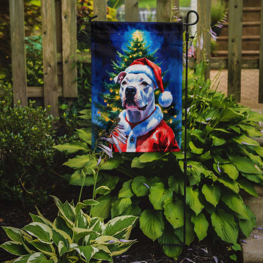 White Pit Bull Terrier Christmas Garden Flag Mailbox Decorative Yard Banner Outside Patio Artwork for Flower Beds, Garden Size, Multicolor