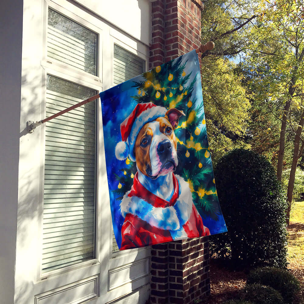 Pit Bull Terrier Christmas House Flag 28x40 Porch Sleeve Pole Decorative Outside Yard Banner Artwork Wall Hanging, Polyester