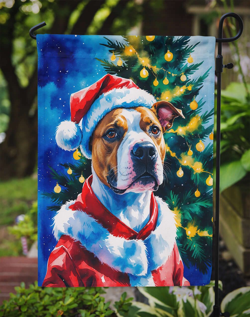 Pit Bull Terrier Christmas Garden Flag Mailbox Decorative Yard Banner Outside Patio Artwork for Flower Beds, Garden Size, Multicolor