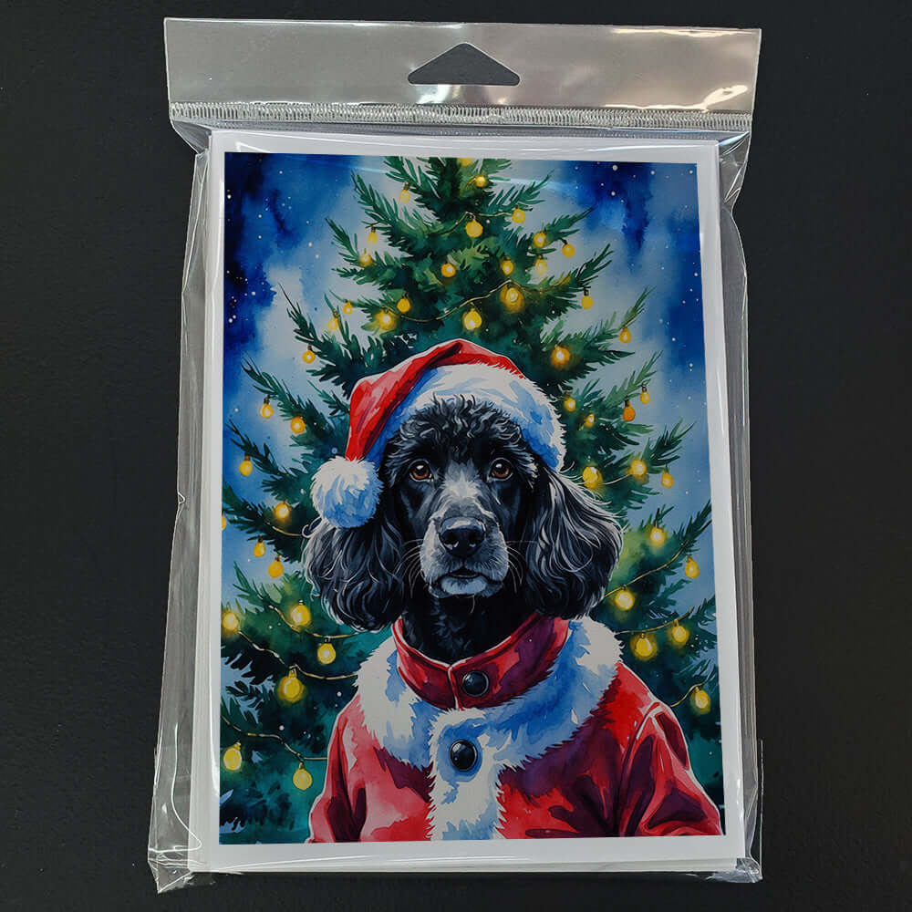 Black Poodle Christmas Greeting Cards Pack of 8 Blank Cards with Envelopes Whimsical A7 Size 5x7
