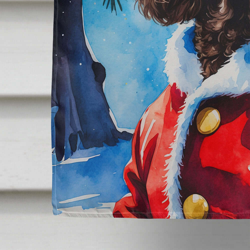 Chocolate Poodle Christmas House Flag 28x40 Porch Sleeve Pole Decorative Outside Yard Banner Artwork Wall Hanging, Polyester