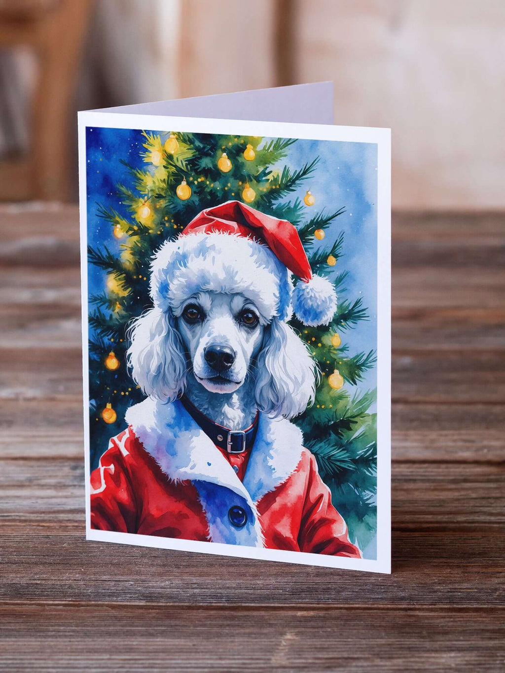 White Poodle Christmas Greeting Cards Pack of 8 Blank Cards with Envelopes Whimsical A7 Size 5x7