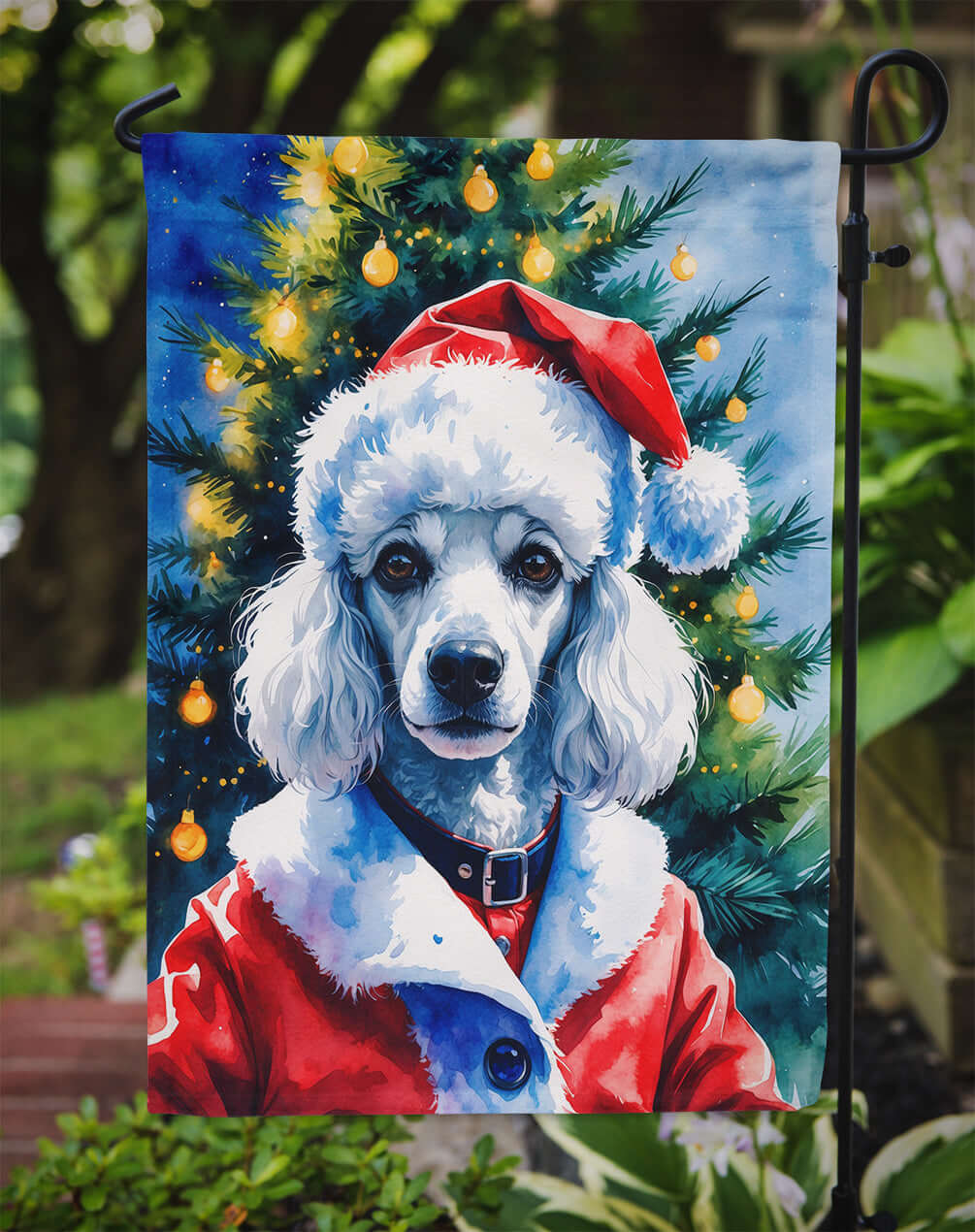 White Poodle Christmas Garden Flag Mailbox Decorative Yard Banner Outside Patio Artwork for Flower Beds, Garden Size, Multicolor