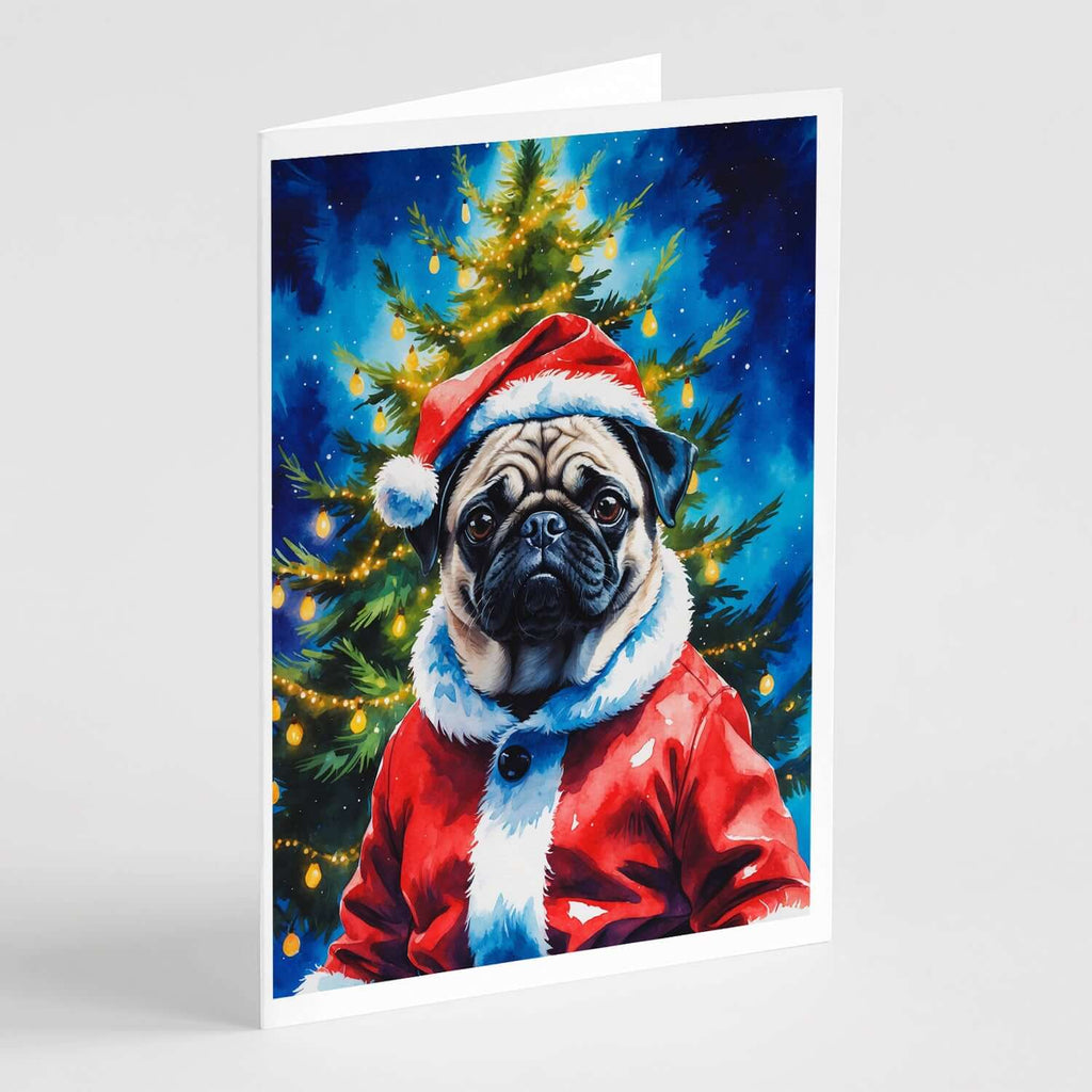 Pug Christmas Greeting Cards Pack of 8 Blank Cards with Envelopes Whimsical A7 Size 5x7