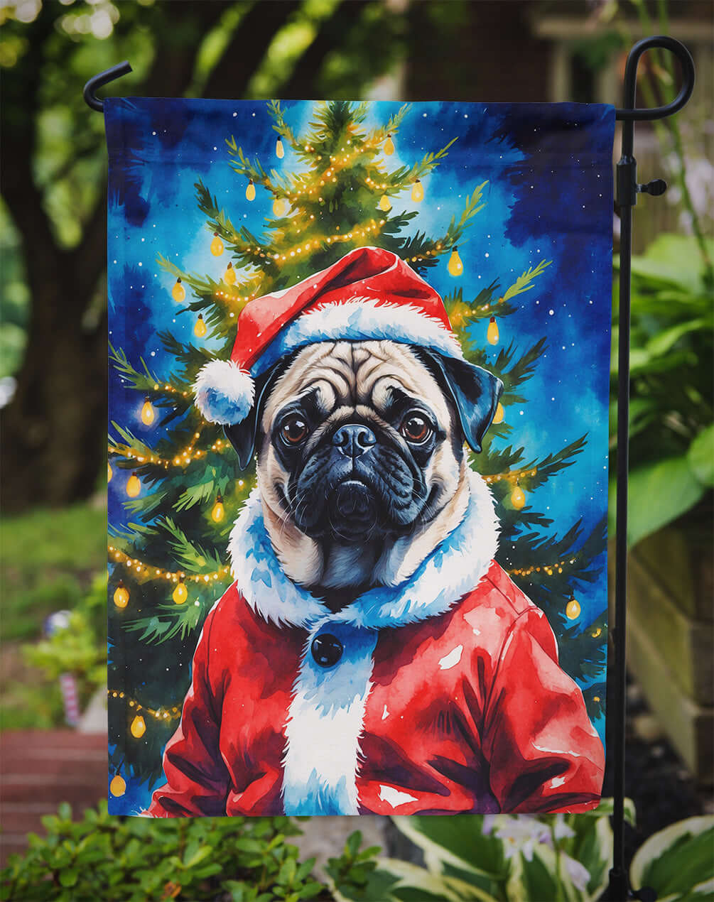 Pug Christmas Garden Flag Mailbox Decorative Yard Banner Outside Patio Artwork for Flower Beds, Garden Size, Multicolor