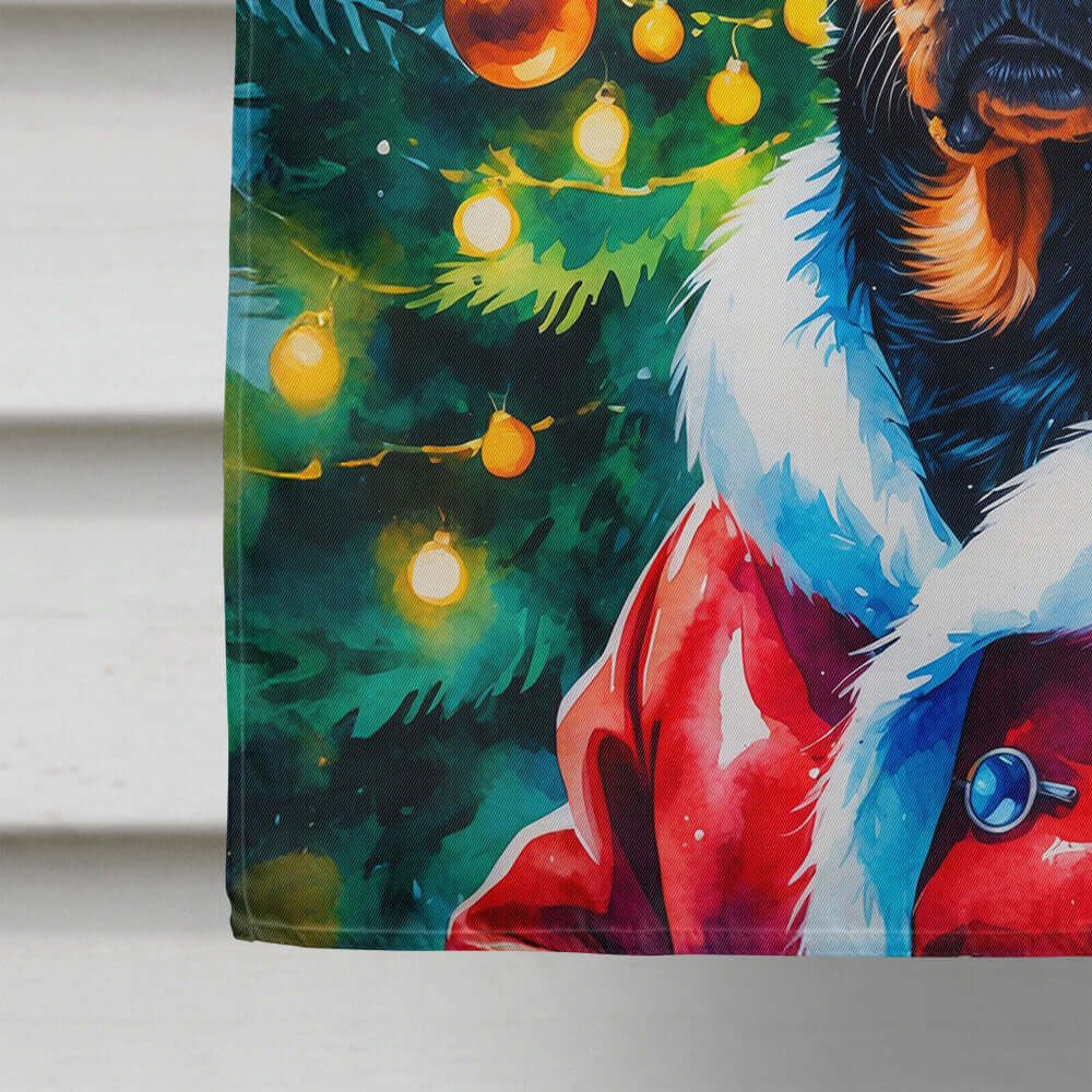 Rottweiler Christmas House Flag 28x40 Porch Sleeve Pole Decorative Outside Yard Banner Artwork Wall Hanging, Polyester