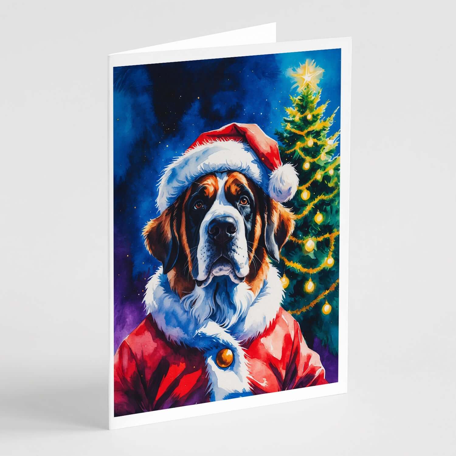 Saint Bernard Christmas Greeting Cards Pack of 8 Blank Cards with Envelopes Whimsical A7 Size 5x7