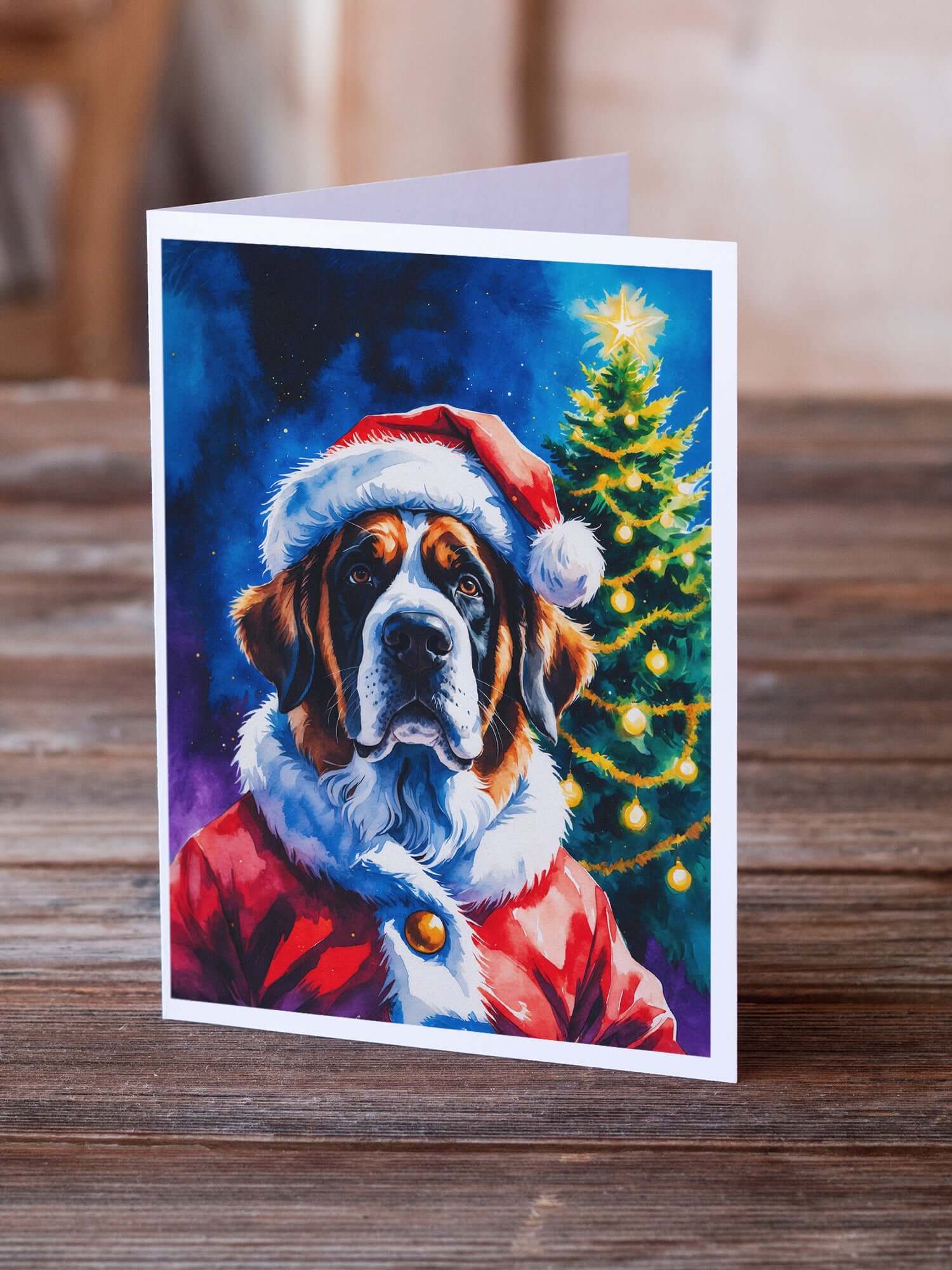 Saint Bernard Christmas Greeting Cards Pack of 8 Blank Cards with Envelopes Whimsical A7 Size 5x7