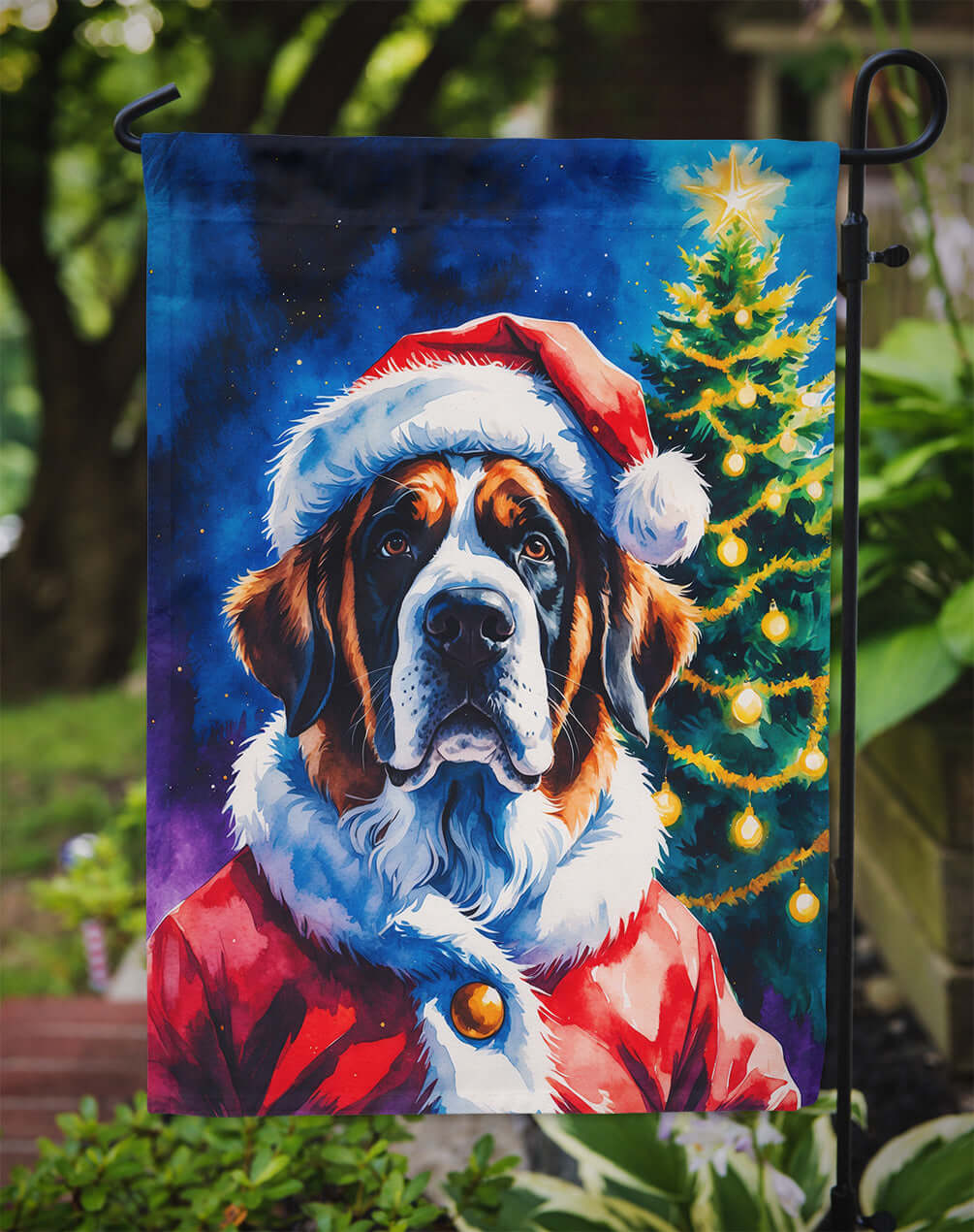 Saint Bernard Christmas Garden Flag Mailbox Decorative Yard Banner Outside Patio Artwork for Flower Beds, Garden Size, Multicolor