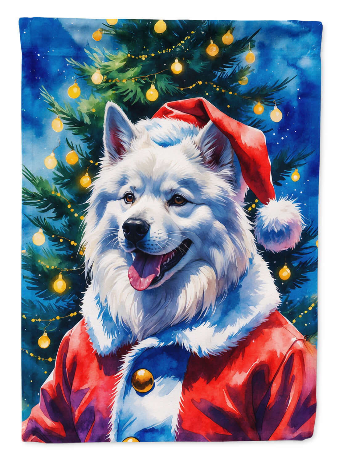 Samoyed Christmas House Flag 28x40 Porch Sleeve Pole Decorative Outside Yard Banner Artwork Wall Hanging, Polyester