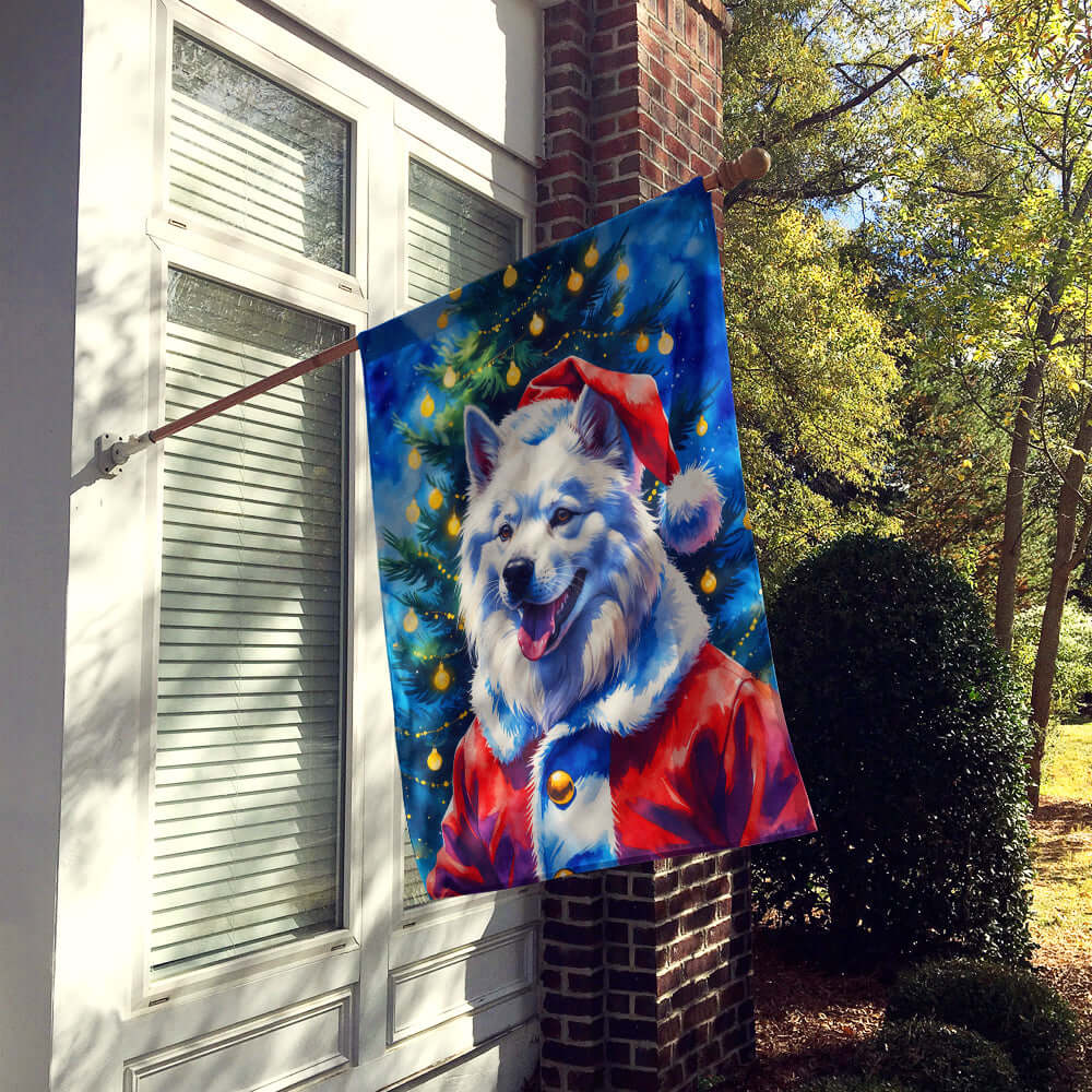 Samoyed Christmas House Flag 28x40 Porch Sleeve Pole Decorative Outside Yard Banner Artwork Wall Hanging, Polyester