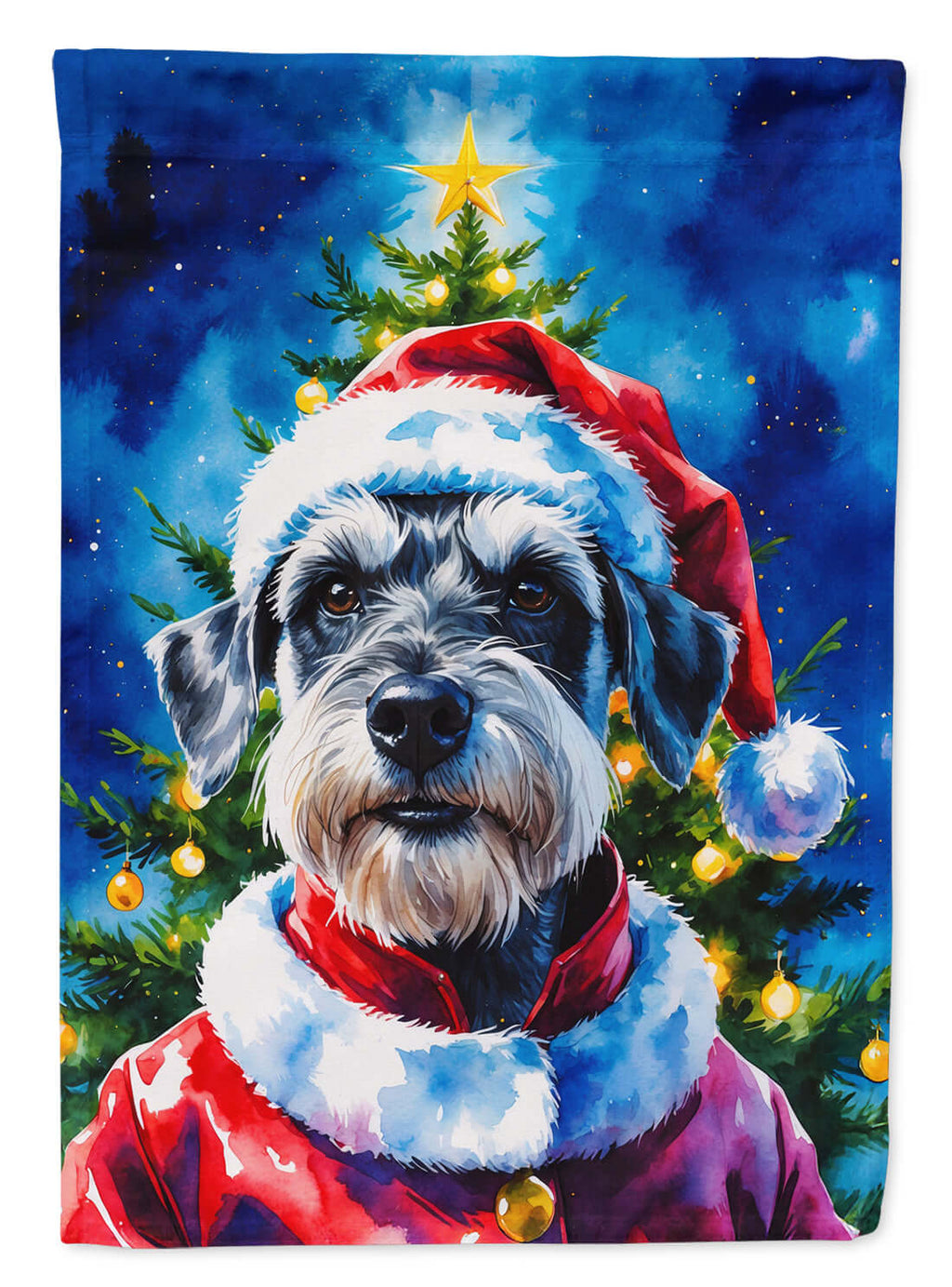 Schnauzer Christmas House Flag 28x40 Porch Sleeve Pole Decorative Outside Yard Banner Artwork Wall Hanging, Polyester