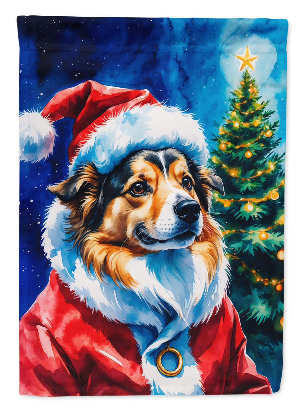 Sheltie Christmas House Flag 28x40 Porch Sleeve Pole Decorative Outside Yard Banner Artwork Wall Hanging, Polyester